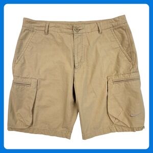Y2K Nike Cargo Shorts Men 38 Tan Khaki Ripstop Grunge Skater Swoosh Vintage 10"